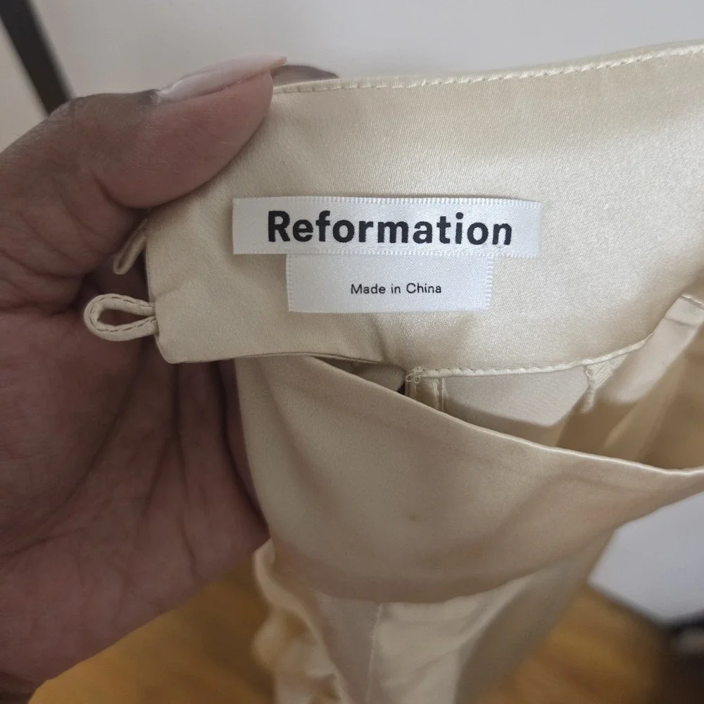 Reformation Cielo Silk Satin Open Back Tie Top Ivory XS NWT Romantic Blouse